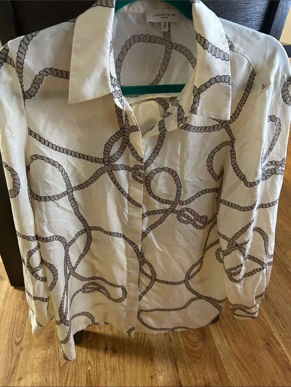 Lafayette 148 New York Cream Button-Down Shirt with Rope Print Size M - Picture 8 of 8